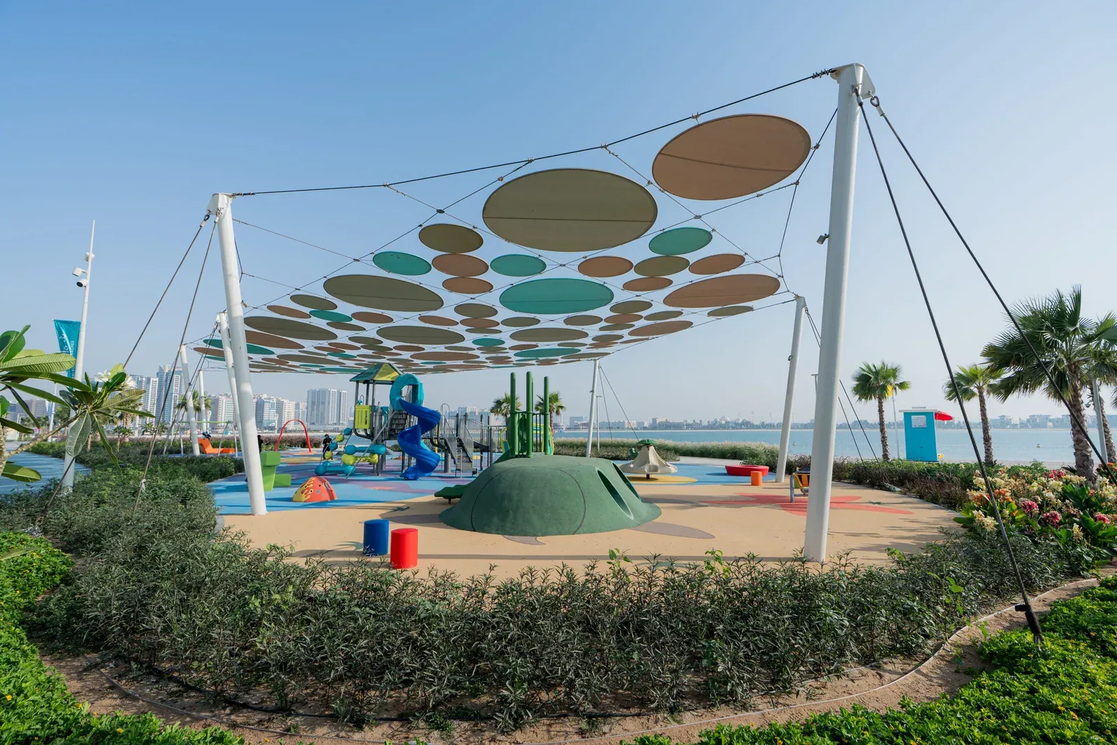 Shaded seaside playground at the new Khor Al Mamzar Beach